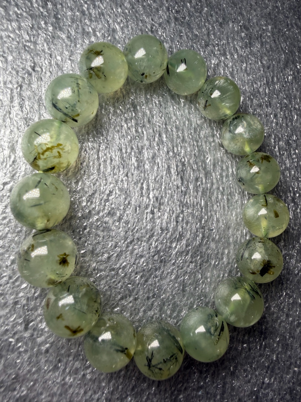 Gorgeous 11MM Prehnite w/ Epidote Natural Crystal Bracelet